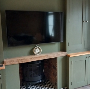 Reclaimed pine mantle shelf Thumb