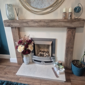 Pine beam fire surround